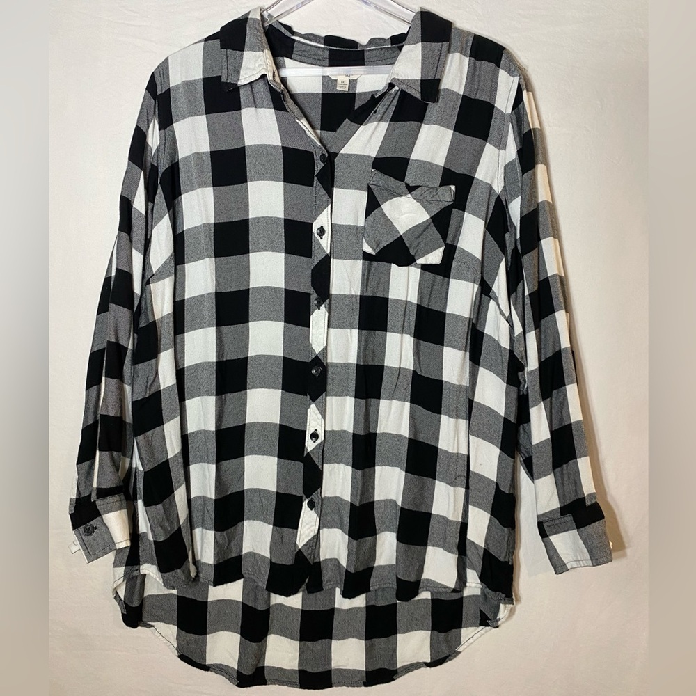 Terra & Sky Black and White Plaid Shirt Rayon Check